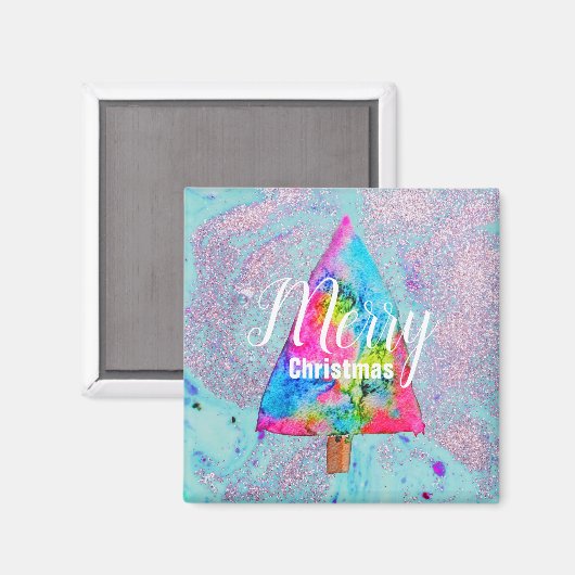 Moderne kerstkleurrijke blauwe en roze glitter magneet (Voorkant / Achterkant)
