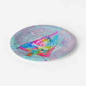 Moderne kerstkleurrijke blauwe en roze glitter papieren bordje (Gekanteld)