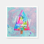 Moderne kerstkleurrijke blauwe en roze glitter servet (Voorkant)