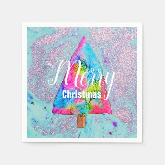 Moderne kerstkleurrijke blauwe en roze glitter servet (Voorkant)