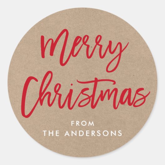 Moderne kerstkraft-sticker voor penseelscript ronde sticker (Voorkant)