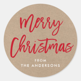 Moderne kerstkraft-sticker voor penseelscript ronde sticker