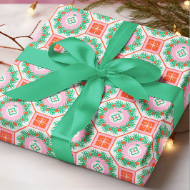 Moderne Kerstkrans Cadeau Geometrisch Patroon  Cadeaupapier