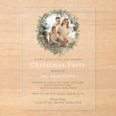 Moderne Kerstkrans foto kerstfeest Acryl Uitnodigingen (Voorkant)