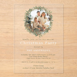 Moderne Kerstkrans foto kerstfeest Acryl Uitnodigingen