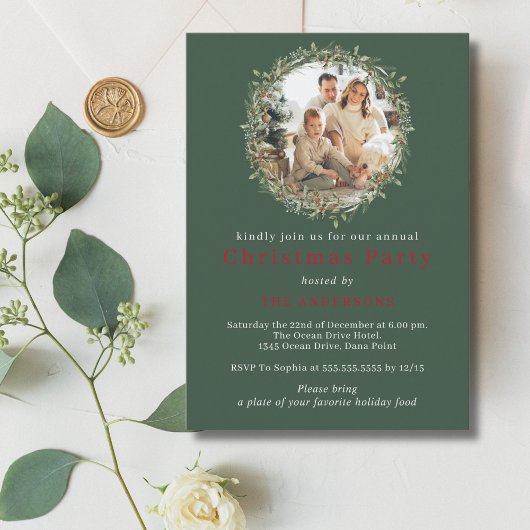 Moderne kerstkrans foto vakantie feest kaart