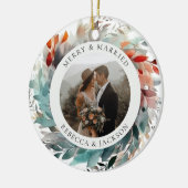 Moderne Kerstkrans | Getrouwd en Vrolijk Foto Keramisch Ornament (Links)