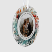 Moderne Kerstkrans | Getrouwd en Vrolijk Foto Ornament (voorkant)