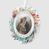 Moderne Kerstkrans | Getrouwd en Vrolijk Foto Ornament (voorkant)