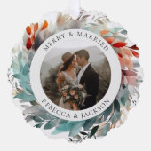 Moderne Kerstkrans | Getrouwd en Vrolijk Foto Ornament Kaart (Voorkant)