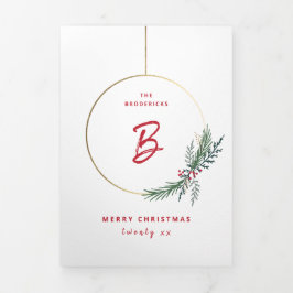 Moderne kerstkrans-holiday swag Kerst foto Drieluik Kaart