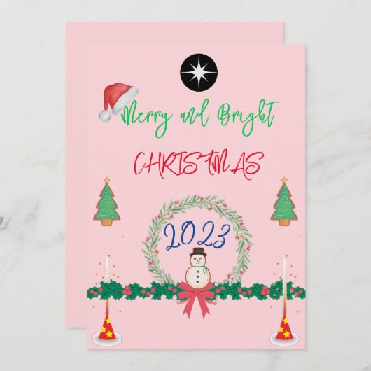 Moderne Kerstkrans Merry And Bright 2023 Feestdagenkaart (Voorkant / Achterkant)