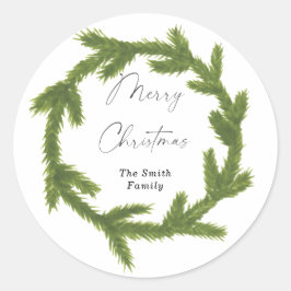 Moderne kerstkrans met waterverf ronde sticker