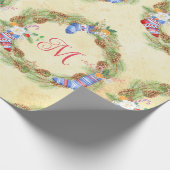 Moderne Kerstkrans Rood Geel Letter  Cadeaupapier (Hoek)