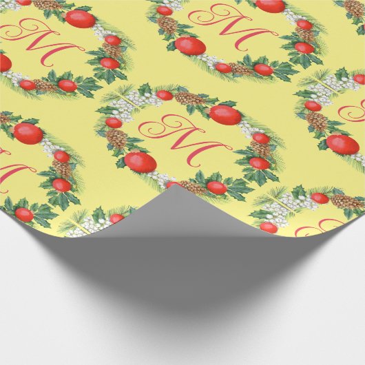 Moderne Kerstkrans Rood Groen Geel  Cadeaupapier