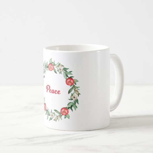 Moderne kerstkrans | Roze bloemen en script Koffiemok (Voorkant rechts)