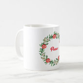 Moderne kerstkrans | Roze bloemen en script Koffiemok (Voorkant links)