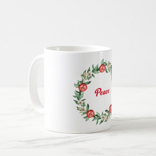Moderne kerstkrans | Roze bloemen en script Koffiemok (Voorkant links)