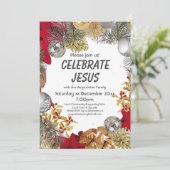 Moderne Kerstkrans VIEREN JEZUS-feest Kaart (Staand voorkant)