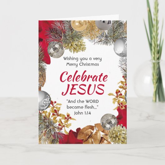 Moderne Kerstkrans VIEREN JEZUS Kerstmis Feestdagen Kaart (Voorkant)