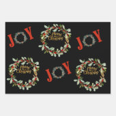 Moderne kerstkransen en vreugde inpakpapier vel (Voorkant 3)