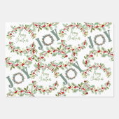 Moderne kerstkransen en vreugde inpakpapier vel (Voorkant)