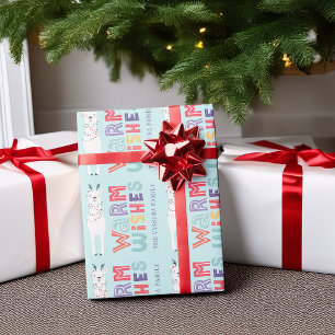 Moderne Kerstlama Slingerlichten Naam Cadeaupapier
