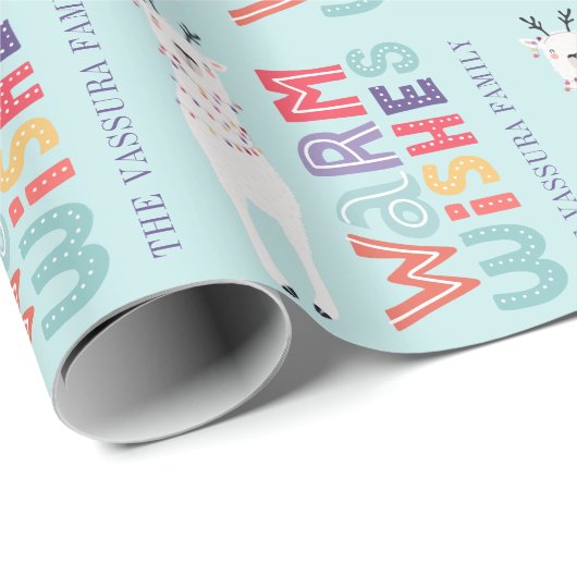 Moderne kerstlama String Lights Name Cadeaupapier (Rol Hoek)