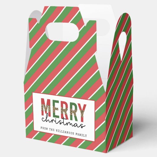 Moderne kerstluipaard afdrukken Rode groene strepe Bedankdoosjes (Geopend)