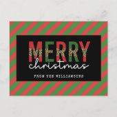 Moderne kerstluipaard afdrukken Rode groene strepe Briefkaart (Voorkant)