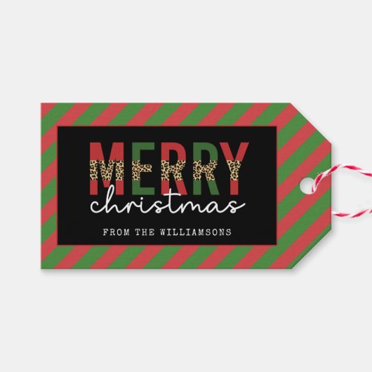 Moderne kerstluipaard afdrukken Rode groene strepe Cadeaulabel (Voorkant (Horizontaal))