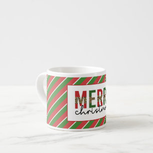Moderne kerstluipaard afdrukken Rode groene strepe Espresso Kop