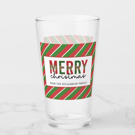 Moderne kerstluipaard afdrukken Rode groene strepe Glas (Voorkant)