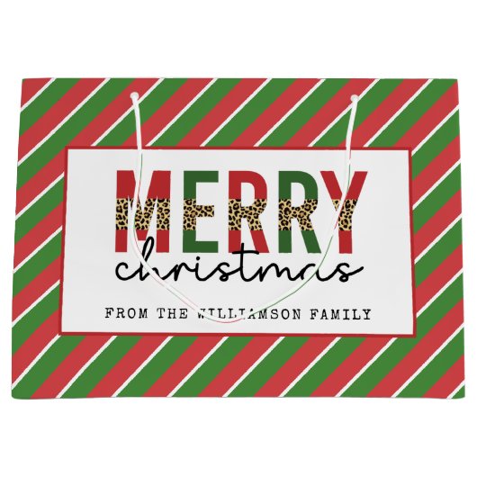 Moderne kerstluipaard afdrukken Rode groene strepe Groot Cadeauzakje (Voorkant)