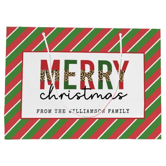 Moderne kerstluipaard afdrukken Rode groene strepe Groot Cadeauzakje (Achterkant)