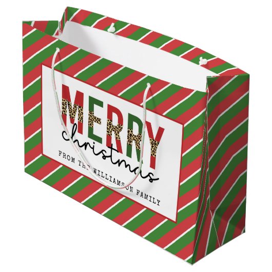 Moderne kerstluipaard afdrukken Rode groene strepe Groot Cadeauzakje (Achterkant Gekanteld)