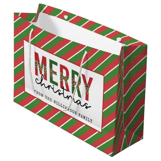 Moderne kerstluipaard afdrukken Rode groene strepe Groot Cadeauzakje (Voorkant Gekanteld)