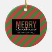 Moderne kerstluipaard afdrukken Rode groene strepe Keramisch Ornament (Voorkant)
