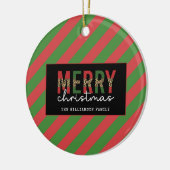 Moderne kerstluipaard afdrukken Rode groene strepe Keramisch Ornament (Links)