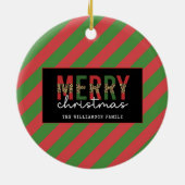 Moderne kerstluipaard afdrukken Rode groene strepe Keramisch Ornament (Achterkant)