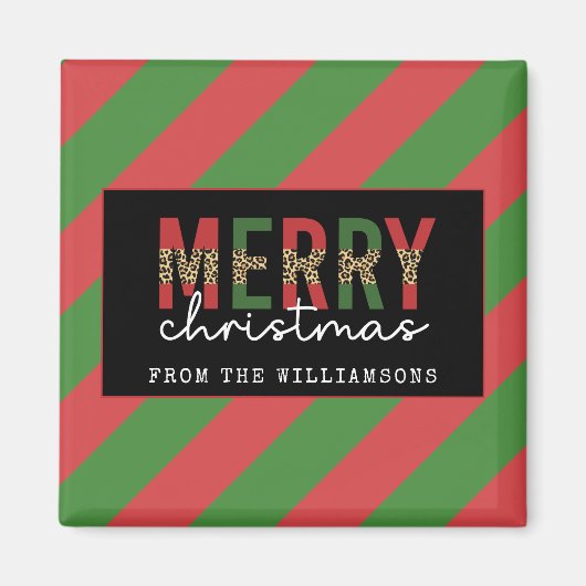 Moderne kerstluipaard afdrukken Rode groene strepe Magneet (Voorkant)