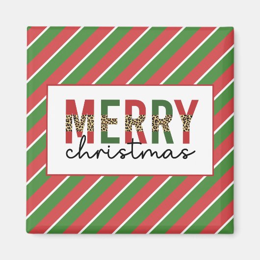 Moderne kerstluipaard afdrukken Rode groene strepe Magneet (Voorkant)