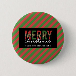 Moderne kerstluipaard afdrukken Rode groene strepe Ronde Button 5,7 Cm