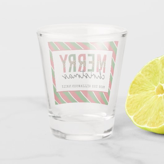 Moderne kerstluipaard afdrukken Rode groene strepe Shot Glas (Achterkant)