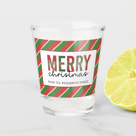 Moderne kerstluipaard afdrukken Rode groene strepe Shot Glas (Voorkant)