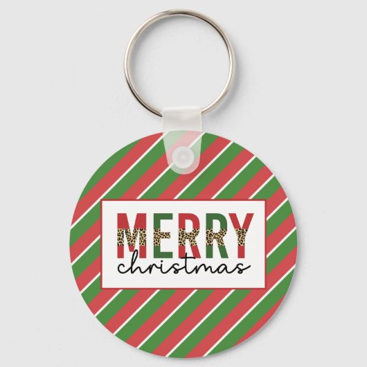 Moderne kerstluipaard afdrukken Rode groene strepe Sleutelhanger (Voorkant)