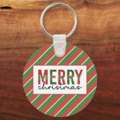 Moderne kerstluipaard afdrukken Rode groene strepe Sleutelhanger (Voorkant)