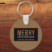 Moderne kerstluipaard afdrukken Rode groene strepe Sleutelhanger (Voorkant)