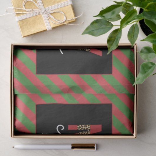 Moderne kerstluipaard afdrukken Rode groene strepe Tissuepapier (Geschenk)