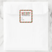 Moderne kerstluipaard afdrukken Rode groene strepe Vierkante Sticker (Tas)